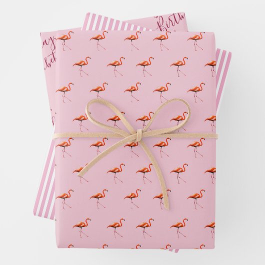 Add Your Message 3 Sheets Pink Flamingo Geschenkpapier Set (Beispiel)