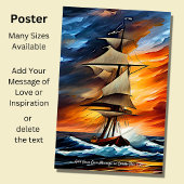 Add Your Message, Sailing Ship in Waves at Sunset Poster