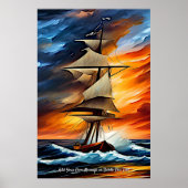 Add Your Message, Sailing Ship in Waves at Sunset Poster (Vorne)