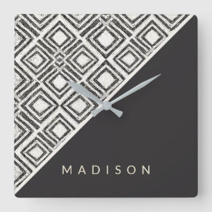 Add Your Name   African Wild Pattern Quadratische Wanduhr