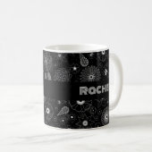 Add Your Name Floral Outline Black & White Pattern Kaffeetasse (VorderseiteRechts)