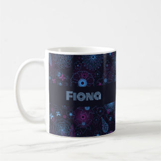 Add Your Name Floral Outline Blue & Purple Pattern Kaffeetasse
