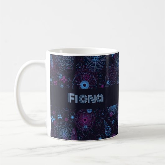 Add Your Name Floral Outline Blue & Purple Pattern Kaffeetasse (Links)