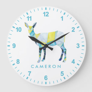 Add Your Name   Geometric Deer Animal Große Wanduhr