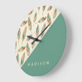 Add Your Name | Geometric Feather Pattern Große Wanduhr (Winkel)
