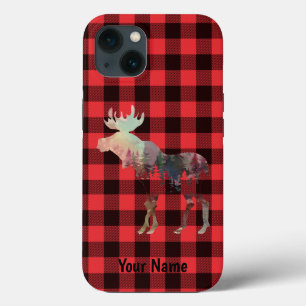 Add Your Name, Moose, Red Buffalo Plaid Phone Case