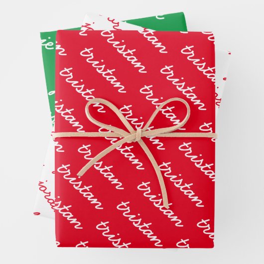 Add-Your-Name Rot Weiß und Grün Weihnachten Geschenkpapier Set (Beispiel)
