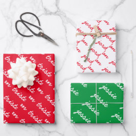 Add-Your-Name Rot Weiß und Grün Weihnachten Geschenkpapier Set