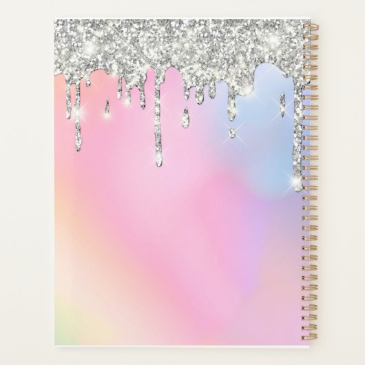 Add Your Name Script Silver Glitter Drips Custom Planer (Rückseite)