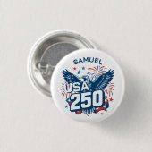 Add Your Name Sketched Bald Eagle Fireworks USA250 Button (Vorne & Hinten)