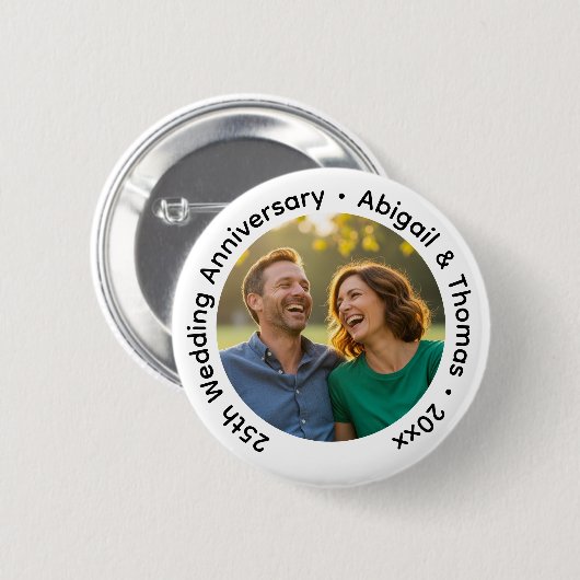 Add Your Own Couple Photo 25th Wedding Anniversary Button (Vorne & Hinten)