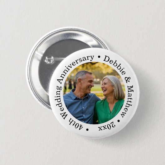 Add Your Own Couple Photo 40th Wedding Anniversary Button (Vorne & Hinten)