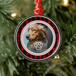 Add Your Own Dog Pets Photo Monogram Name Tartan Ornament Aus Metall