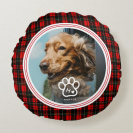 Add Your Own Dog Pets Photo Monogram Name Tartan Rundes Kissen