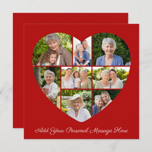 Add Your Own Greeting 8 Photo Collage Heart Mitteilungskarte (Vorne/Hinten)