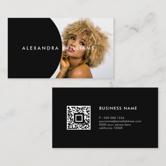 Add Your Own Image & QR Code Modern Elegant Black Visitenkarte (Vorne/Hinten)