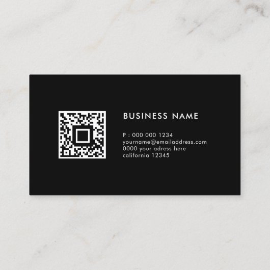 Add Your Own Image & QR Code Modern Elegant Black Visitenkarte (Rückseite)