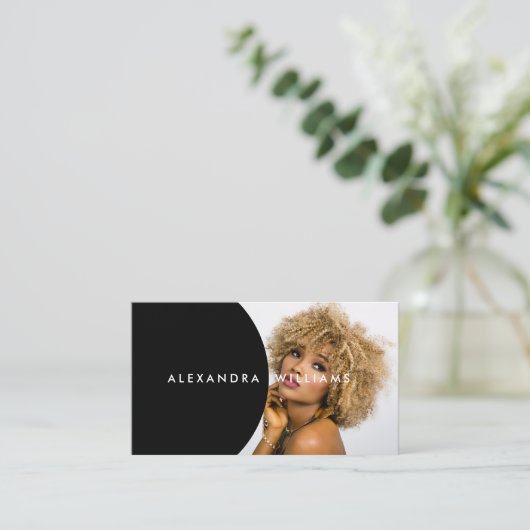 Add Your Own Image & QR Code Modern Elegant Black Visitenkarte (Stehend Vorderseite)