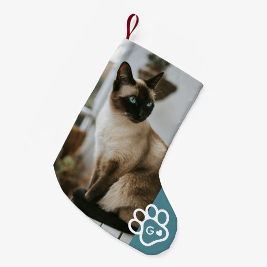 Add Your Own Photo Cat Pets Monogram Kleiner Weihnachtsstrumpf (Vorderansicht (hängend))