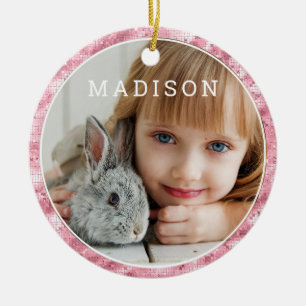Add Your Own Photo Cute Pink Easter Personalized Keramik Ornament