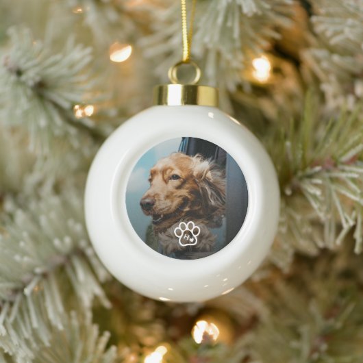 Add Your Own Photo Dog Pets Monogram Keramik Kugel-Ornament (Baum)