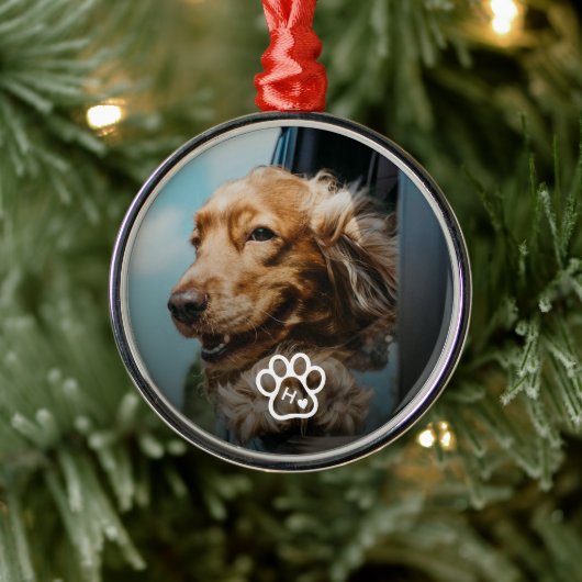 Add Your Own Photo Dog Pets Monogram Ornament Aus Metall (Baum)