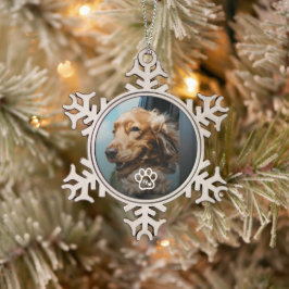 Add Your Own Photo Dog Pets Monogram Schneeflocken Zinn-Ornament