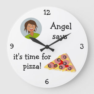 Add Your Photo: 'Time for Pizza' Große Wanduhr
