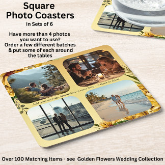 Add Your Photos, Golden Flowers Wedding Suite,  Rechteckiger Pappuntersetzer