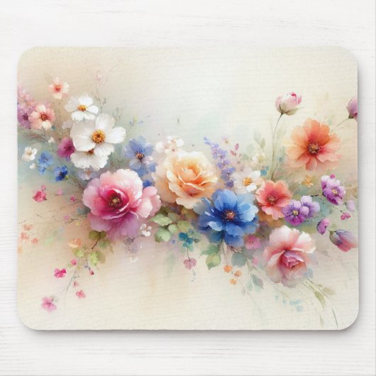 Add Your Text Name Elegant Watercolor Flowers Mousepad (Vorne)