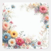 Add Your Text Watercolor Floral Art Blank Template Quadratischer Aufkleber (Vorderseite)