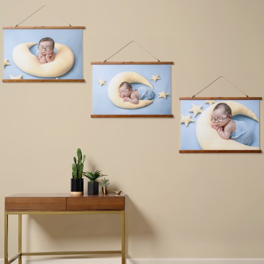 Add Your Three Photo Personalized Wandteppich Mit Holzrahmen (Asymmetrisch)
