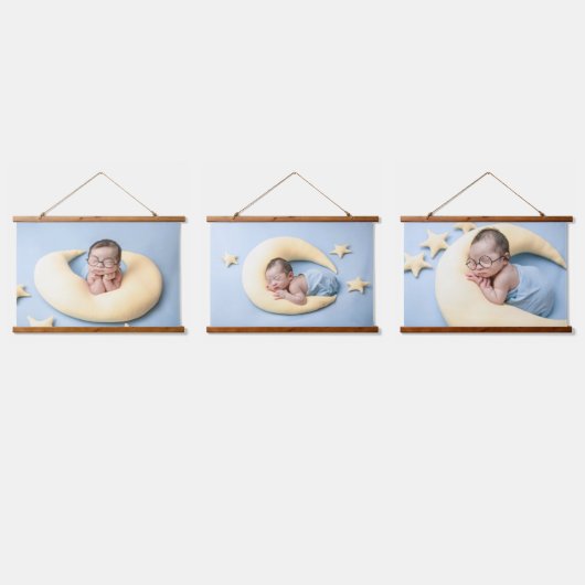Add Your Three Photo Personalized Wandteppich Mit Holzrahmen (Dreifach)