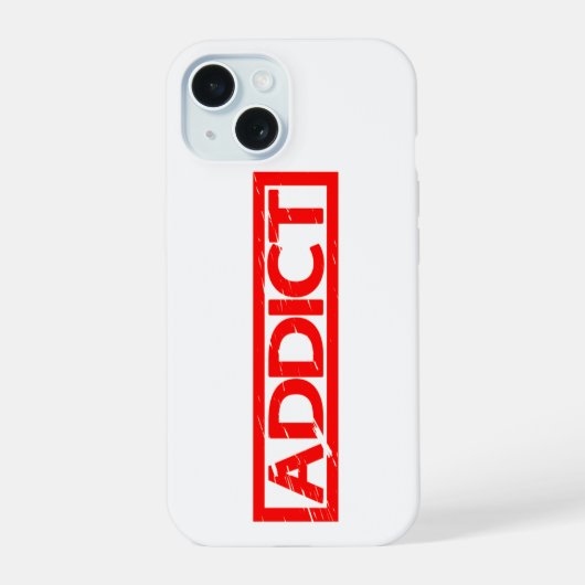 Addict-Briefmarke iPhone 15 Hülle (Rückseite)
