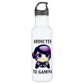 Addicted to Gaming Kawaii Girl Gamer Edelstahlflasche (Vorderseite)