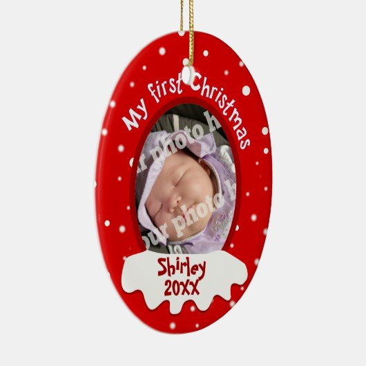 Addieren erstes Rot des Babys Weihnachtsihren Keramikornament (Rechts)