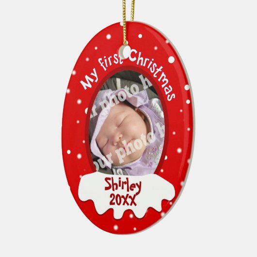 Addieren erstes Rot des Babys Weihnachtsihren Keramikornament (Links)
