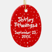 Addieren erstes Rot des Babys Weihnachtsihren Keramikornament (Hinten)