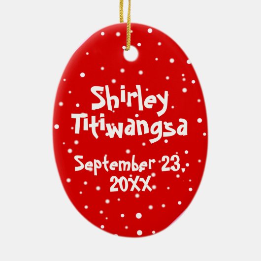 Addieren erstes Rot des Babys Weihnachtsihren Keramikornament (Hinten)