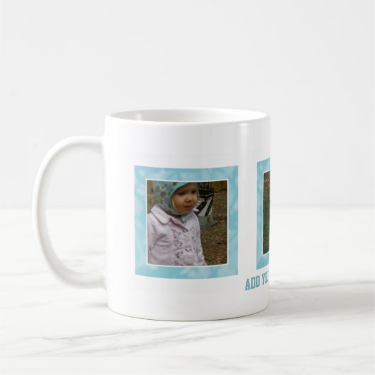 Addieren Sie Ihr Bild: Blaue gerahmte Tasse (Links)