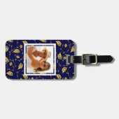 Addieren Sie Ihr dunkelblaues Pfau-Muster des Gepäckanhänger (Vorderseite horizontal)