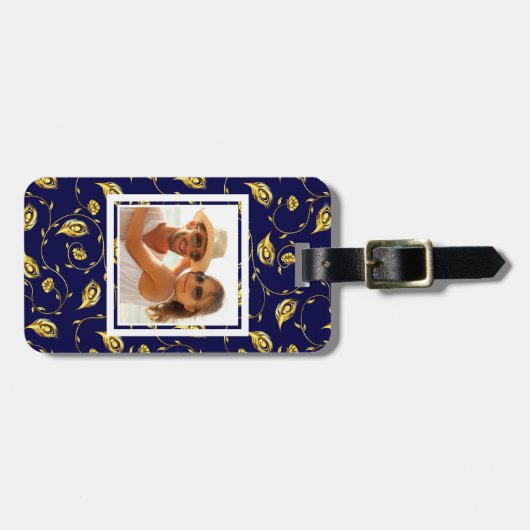 Addieren Sie Ihr dunkelblaues Pfau-Muster des Gepäckanhänger (Vorderseite horizontal)