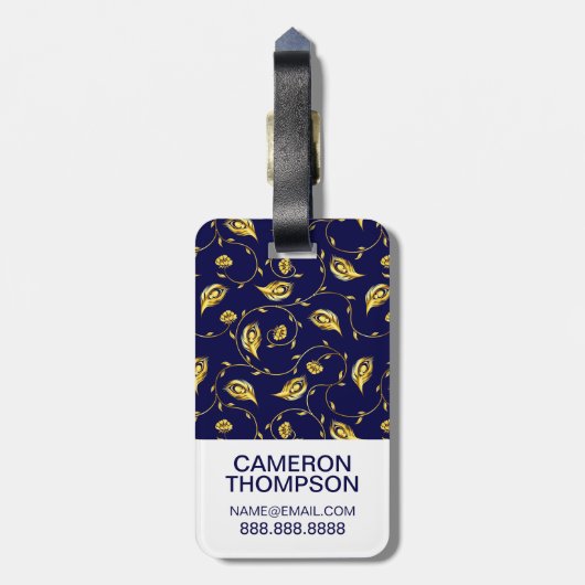 Addieren Sie Ihr dunkelblaues Pfau-Muster des Gepäckanhänger (Rückseite vertikal)