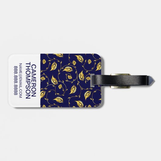 Addieren Sie Ihr dunkelblaues Pfau-Muster des Gepäckanhänger (Rückseite horizontal)