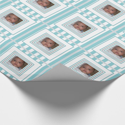 Addieren Sie Ihr Foto-blaues weißes gestreiftes Geschenkpapier (Ecke)