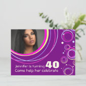 Addieren Sie Ihr Foto, das funky 40. Geburtstag Einladung (Stehend Vorderseite)
