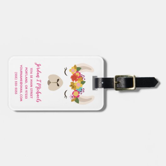 Addieren Sie Ihr Namens| Alpaka-u. Blumen-Muster Gepäckanhänger (Vorderseite horizontal)