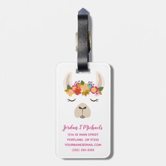 Addieren Sie Ihr Namens| Alpaka-u. Blumen-Muster Gepäckanhänger (Rückseite vertikal)