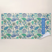 Addieren Sie Ihr Namens| aquamarines Strandtuch (Vorderseite)