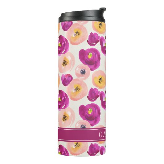 Addieren Sie Ihr Namens| Aquarell-botanisches Thermosbecher (Nach links gedreht)